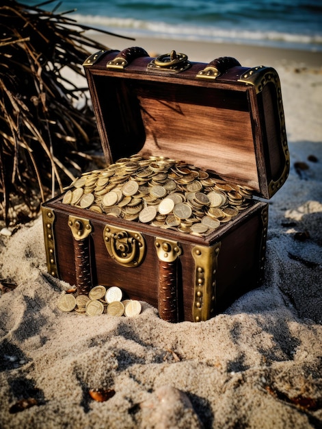 Фото Ковчег, наполненный мерцающими золотыми монетами.