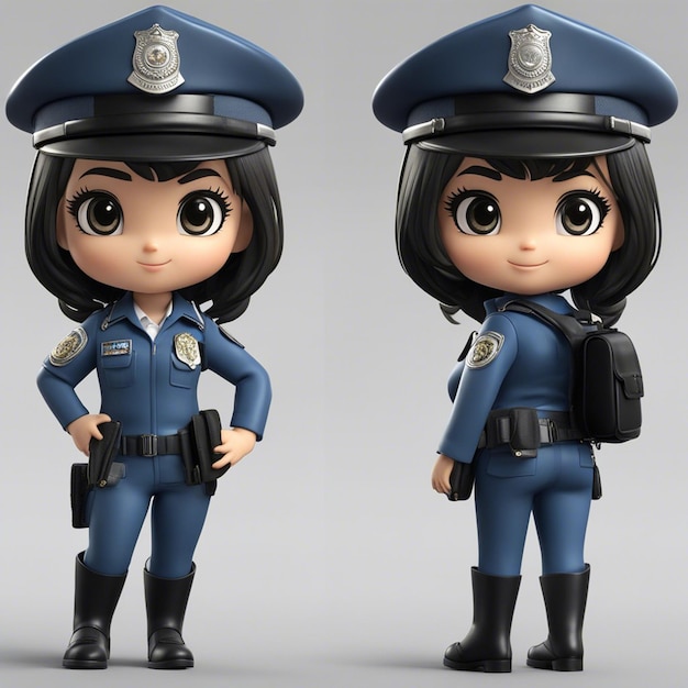 写真 ちび漫画 tyle3d バックパックを使用してガン ジャケットを着たブラジル警察のキャラクターの女の子