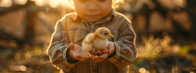 Фото Курица в руках ребенка