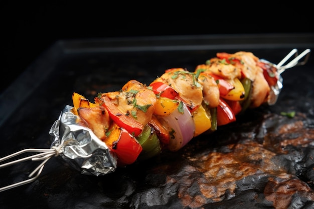 写真 ホイルに包んで焼いた鶏肉の串