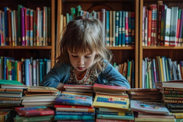 Фото Ребенок играет роль библиотекаря, создавая систему заимствования для своей домашней книжной полки и маркируя каждую книгу