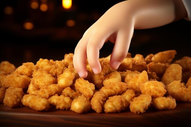Foto a_childs_hand_reaching_for_a_chicken_nugget_from_a_pl_47_block_0_1jpg