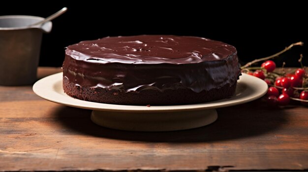 Фото Шоколадный торт с ножом на тарелке