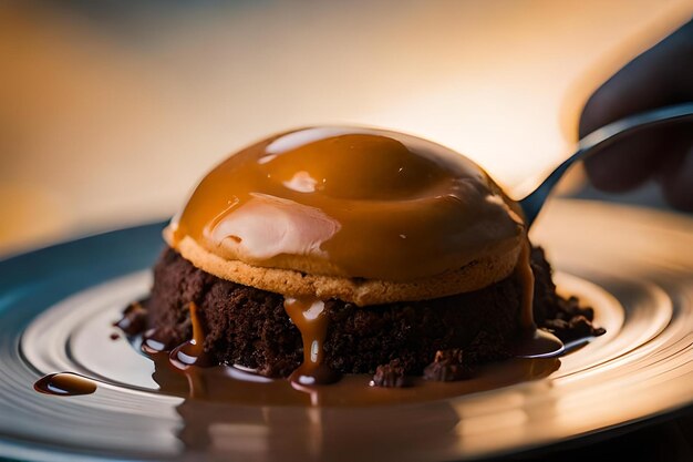 写真 スプーンがのったチョコレートケーキ