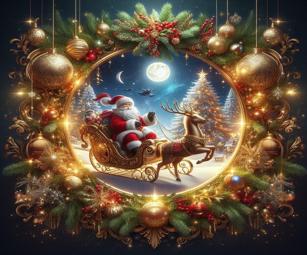 写真 サンタクロースが描かれたクリスマスカード