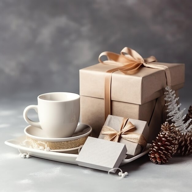 Фото Рождественский подарок рождество или подарочная коробка предметы на праздничном настроении фон зимой счастливого рождества