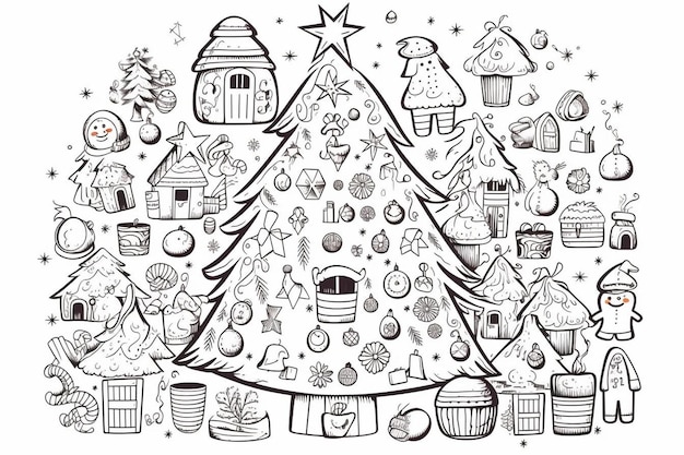 Фото Рождественская елка с подарочной коробкой и коробкой с подарками