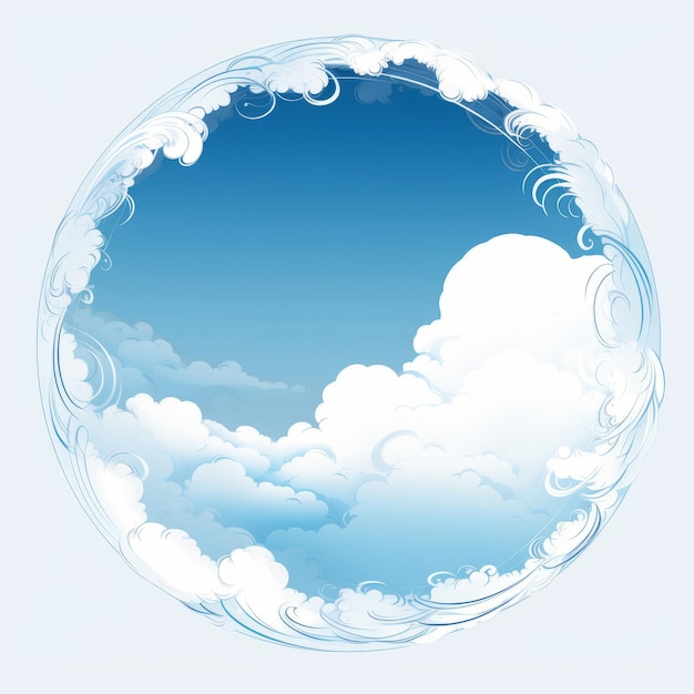 Фото Круглое окно с облаками и голубым небом