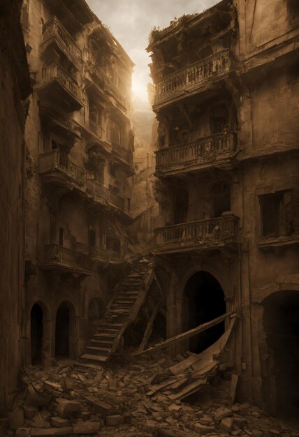 Фото Город в руинах во время войны разрушенные здания регенеративный ии акила орфея