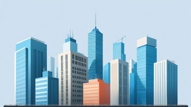 사진 푸른 건물과 배경의 도시를 가진 도시 스카이라인