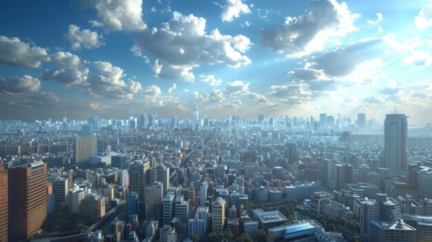 写真 多くの高層ビルと青い空がある大都市の都市風景