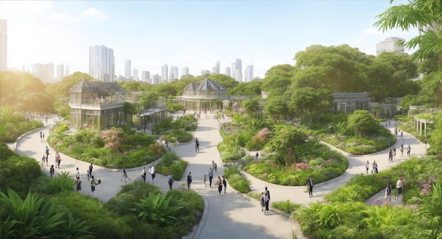사진 완전히 발달 된 식물원 이 있는 도시 풍경