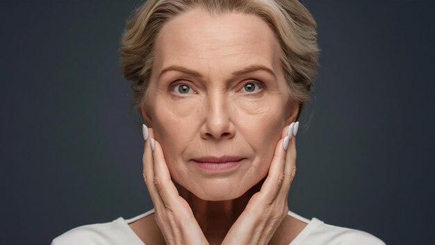 Фото Близкий портрет пожилой женщины до и после процедуры подтяжки лица результат режу лица