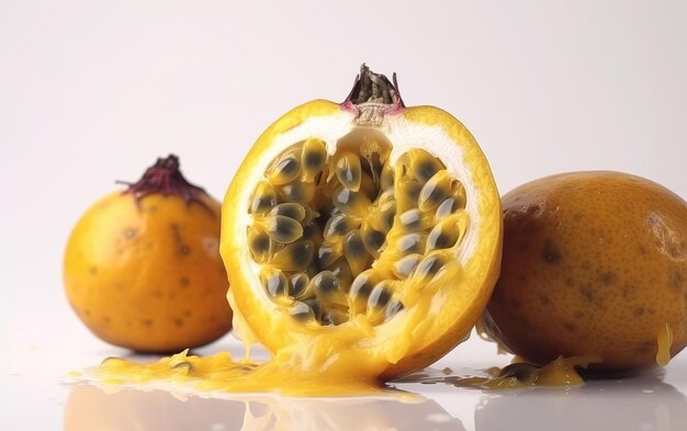 사진 흰색 배경 채식주의 열대 과일 인공 지능에 고립 된 근접 granadilla passionfruit