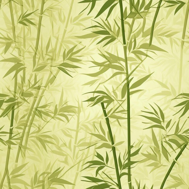 写真 黄色い背景に緑の葉が付いている竹の植物のクローズアップ