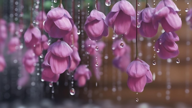 写真 雨滴がついた美しいラベンダーの球根状ベゴニアの花の接写