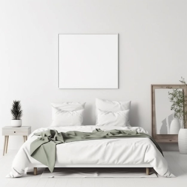 Фото Близкий взгляд на кровать с белым одеялом и подушками