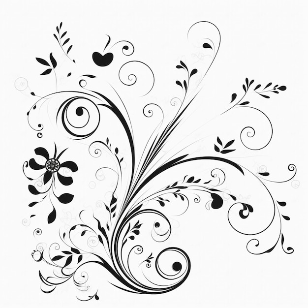 写真 a close up of a black and white floral design on a white background generative ai