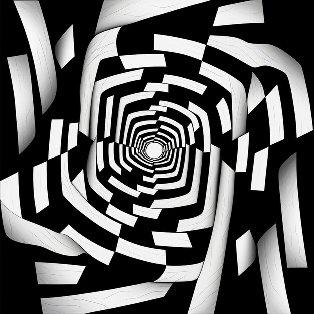 Фото Крупный план черно-белого спирального дизайна с черным фоном