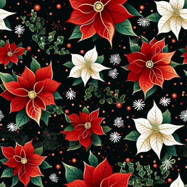 사진 빨간색과 색의 포인세티스 (poinsettia generata) 와 함께 검은색 배경의 클로즈업