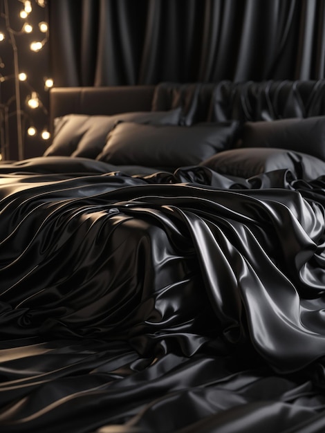Фото Близкий взгляд на черную ткань на кровати