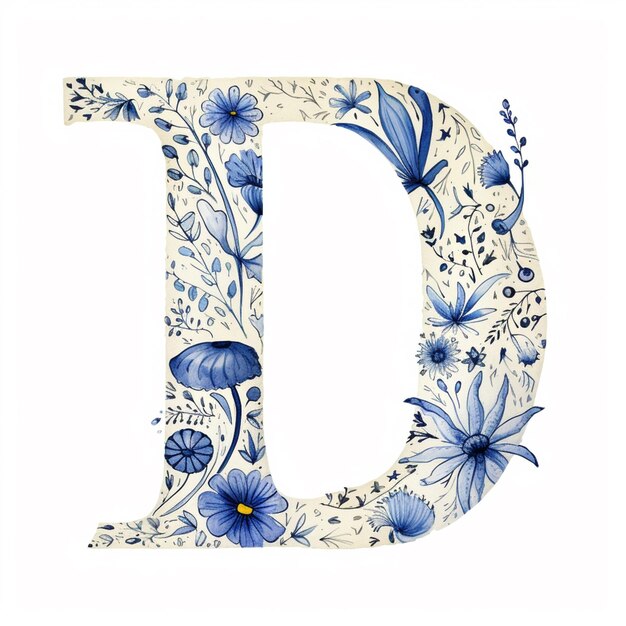 사진 파란색과 흰색 꽃무늬 문자 d 생성 ai 클로즈업