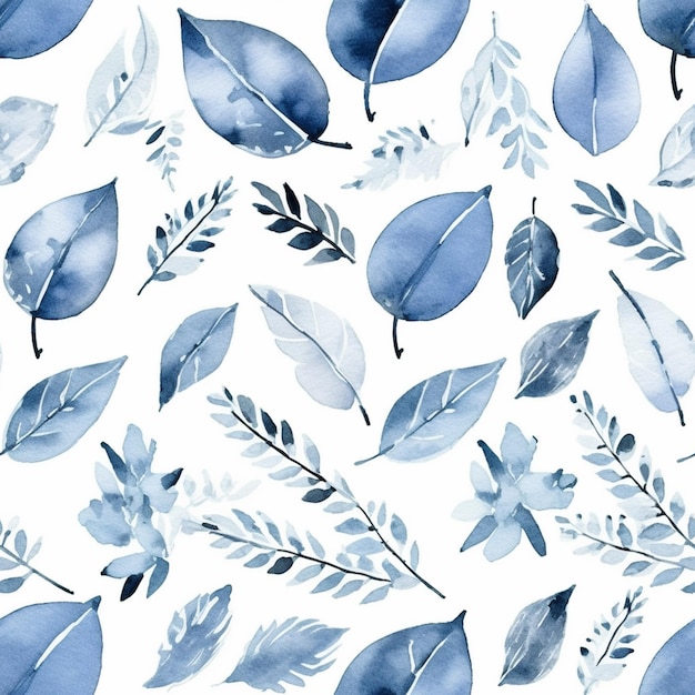 写真 青と白の水彩画の葉のパターンのクローズアップ ジェネレーティブai