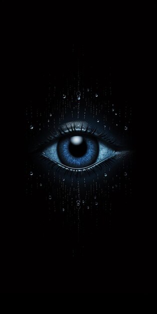 Фото Близкий взгляд на голубой глаз с каплями дождя на нем