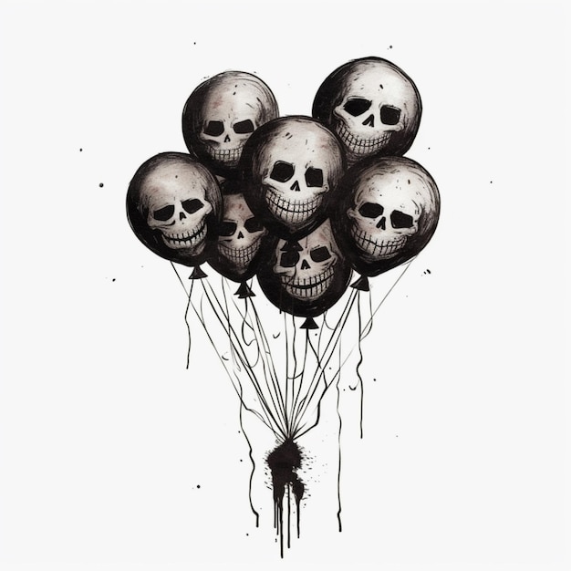 Фото Крупный план кучи воздушных шаров с черепами на них, генеративный ай