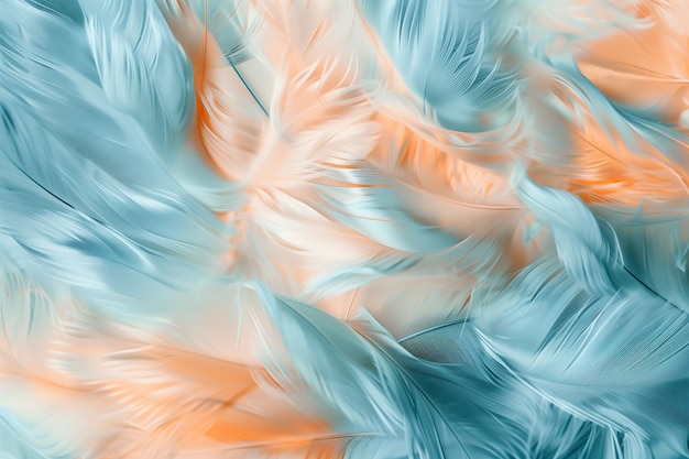 Фото Близкий взгляд на кучу синих и оранжевых перьев