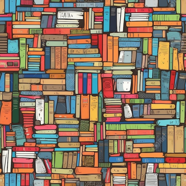 Фото Близкий взгляд на кучу книг на полке генеративный ай