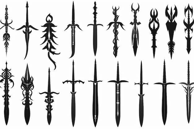 Фото Ближайший взгляд на множество различных типов мечей генеративный аи