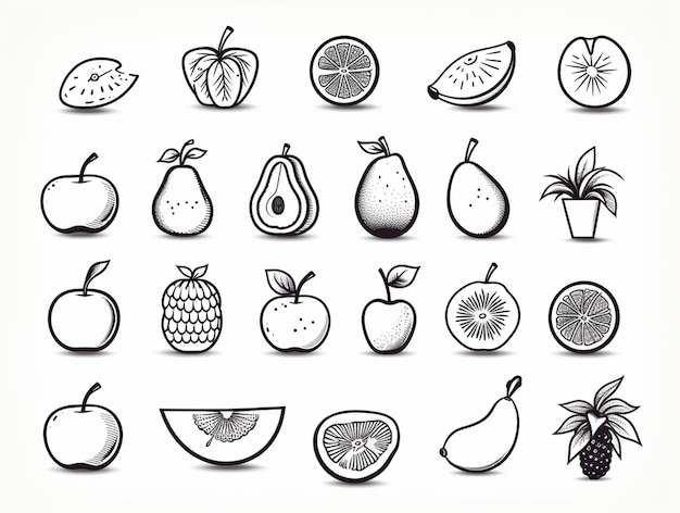 Фото Близкий взгляд на кучу фруктовых икон на белом фоне генеративный ай