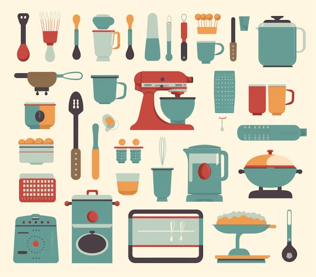 Фото Близкий взгляд на кучу кухонных приборов и приборов генеративной аи