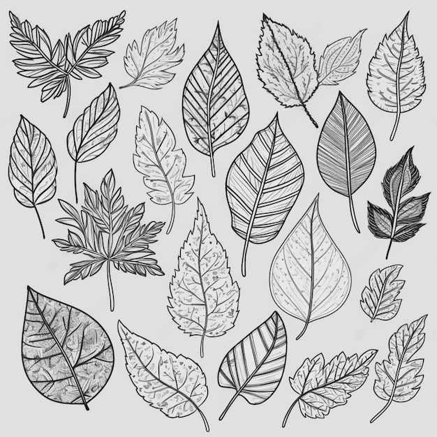 写真 白い紙に描かれた葉の群れのクローズアップ