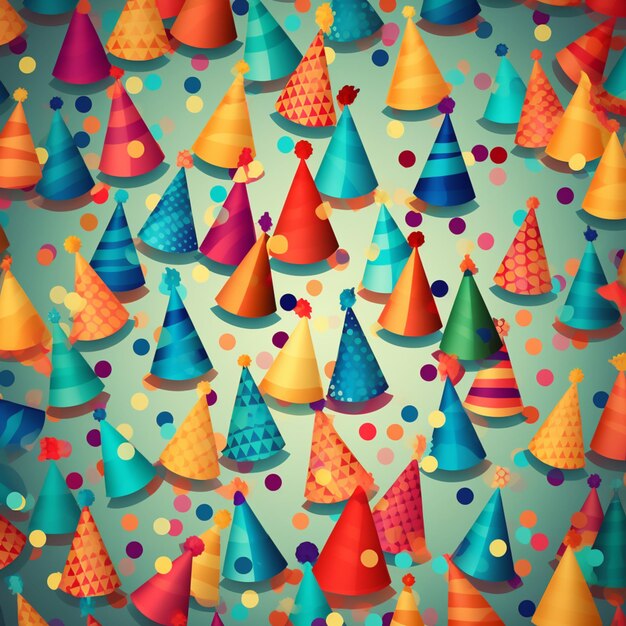 Foto a close up of a bunch of party hats on a blue background generative ai