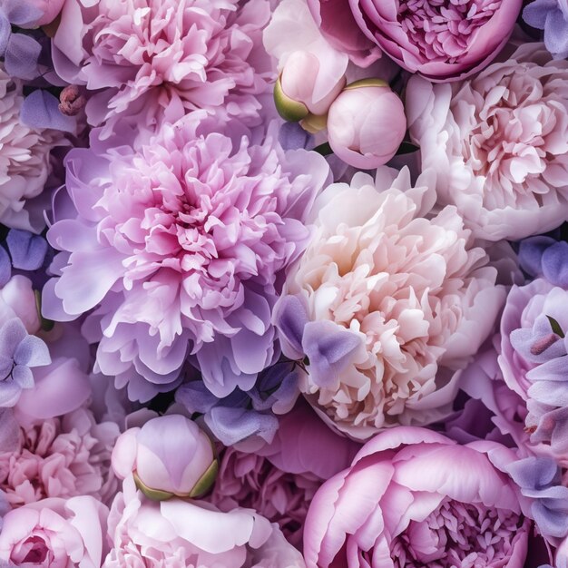 Фото Близкий взгляд на кучу розовых и фиолетовых цветов