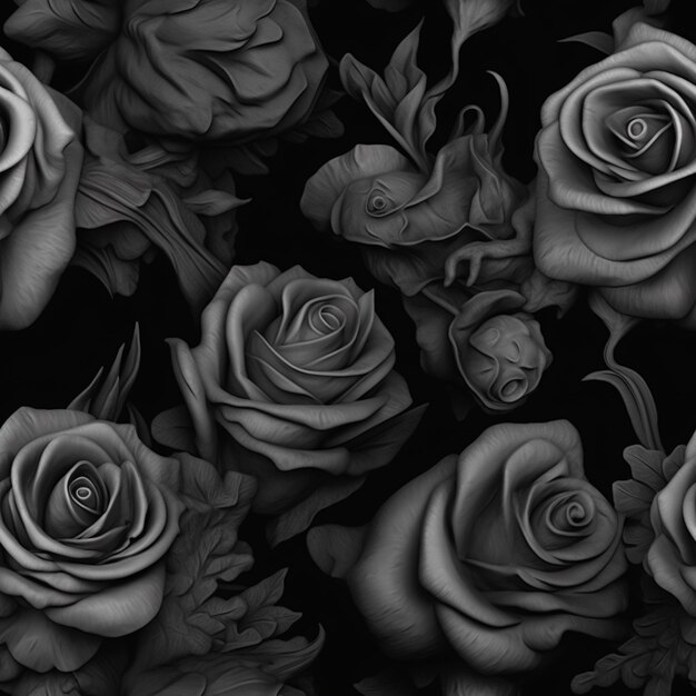 写真 黒い背景にあるバラの束のクローズアップ