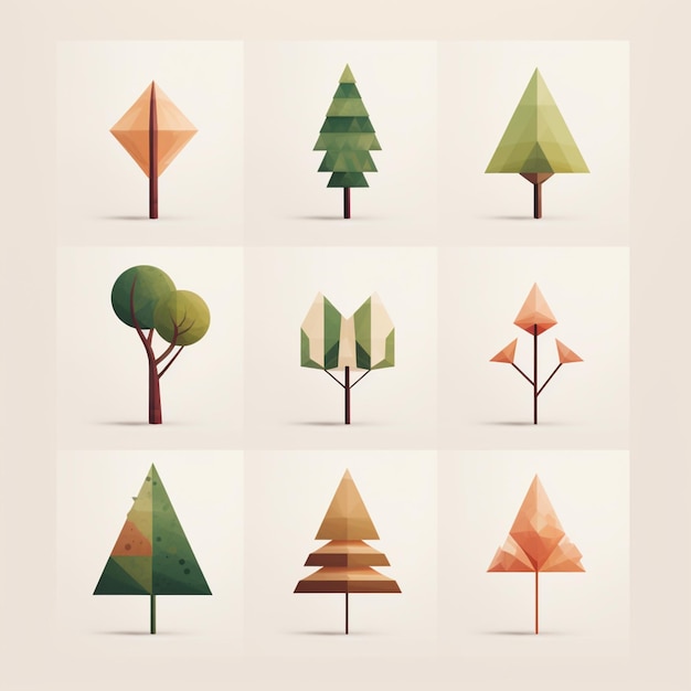 Фото Близкий взгляд на кучу деревьев с различными формами генеративный ai