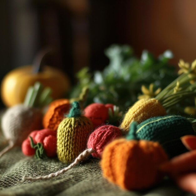 사진 뜨개질 된 채소 한 어리 의 클로즈업