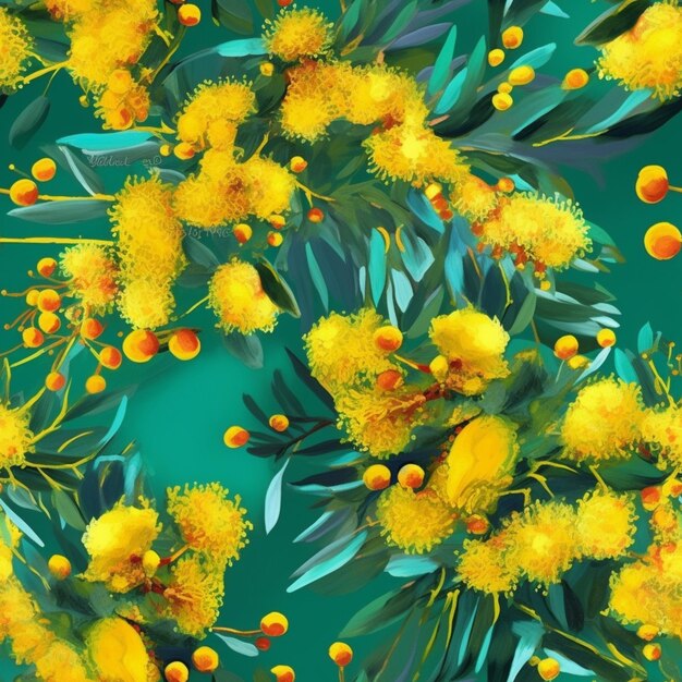 写真 緑の背景にある黄色い花の束のクローズアップ