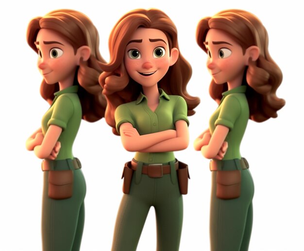 Фото Крупный план персонажа мультфильма женщины в зеленой рубашке