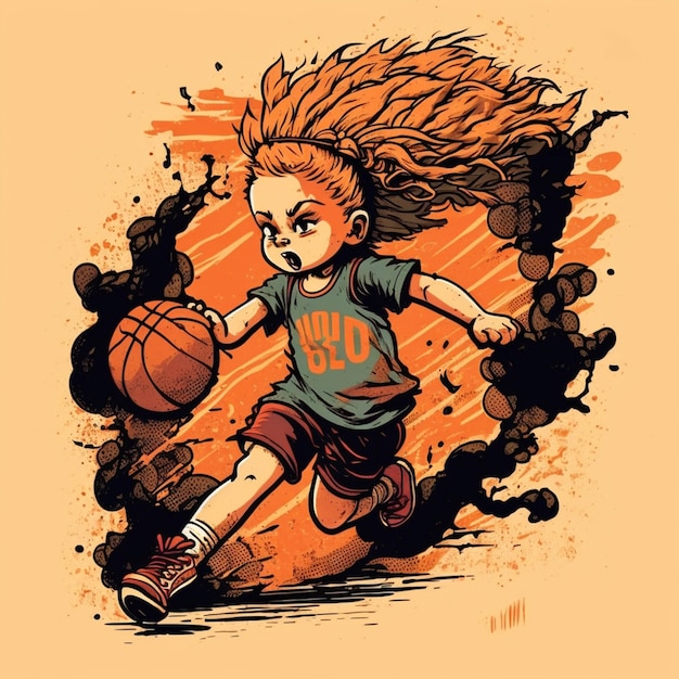 写真 バスケットボール生成 ai で走っている漫画のキャラクターの接写