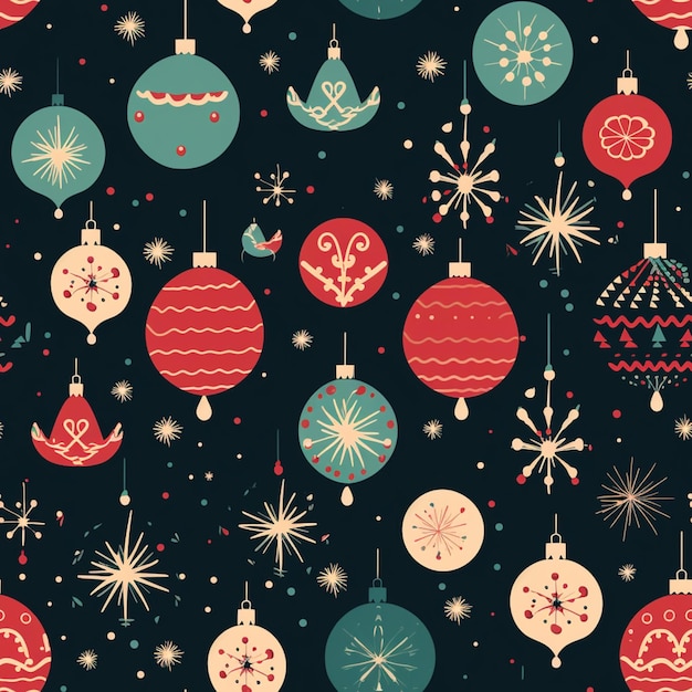 写真 黒い背景に装飾品が付いているクリスマスのパターンのクローズアップ