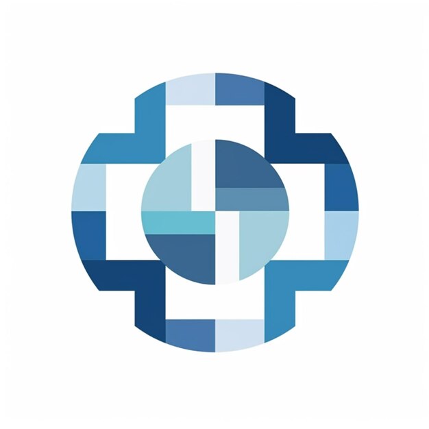 사진 파란색과 색 디자인을 가진 원형 로고의 클로즈업