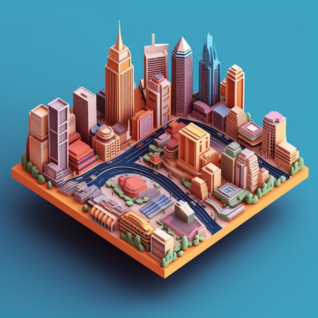 Фото Крупный план города с рекой и зданиями, генерирующим искусственный интеллект