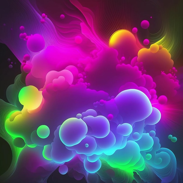 Фото Ближайший взгляд на цветной фон с пузырьками и черным фоном ai generative