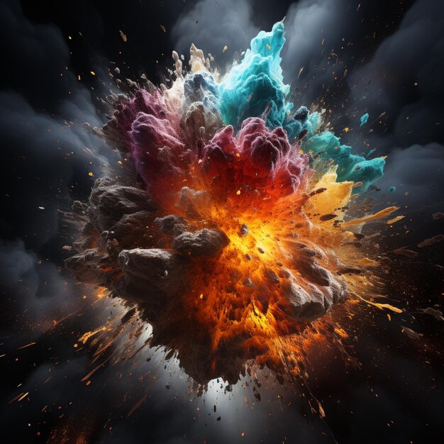 Фото Крупный план красочного взрыва дыма и огня генеративный ai