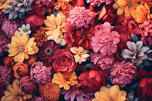写真 色とりどりの花の色彩の花のパターンのクローズアップ