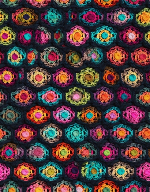 Фото Крупный взгляд на вязанное одеяло с рисунком цветов